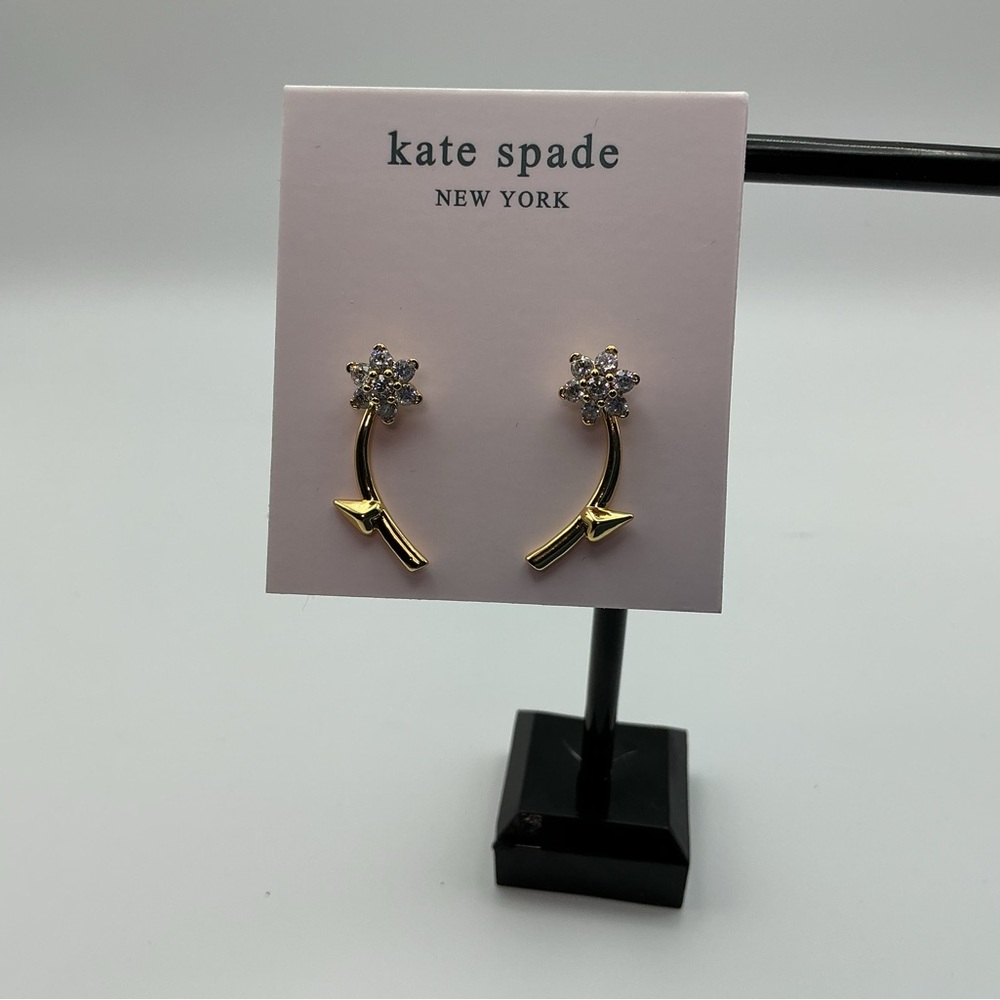 Kate Spade Gold Crystal Flower Jacket Stud Earrings New